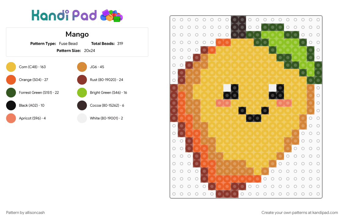 Mango - Fuse Bead Pattern by allisoncash on Kandi Pad - orange, yellow