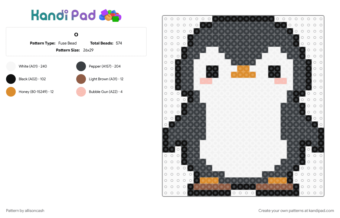 o - Fuse Bead Pattern by allisoncash on Kandi Pad - black, orange, tan, white