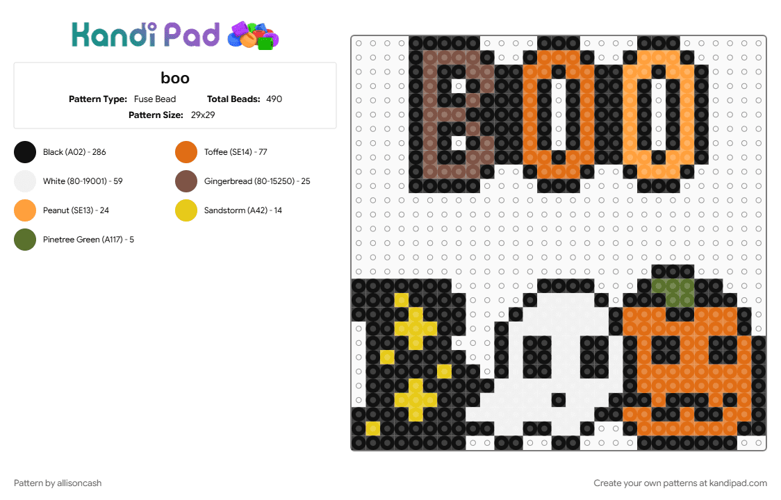 boo - Fuse Bead Pattern by allisoncash on Kandi Pad - black, orange