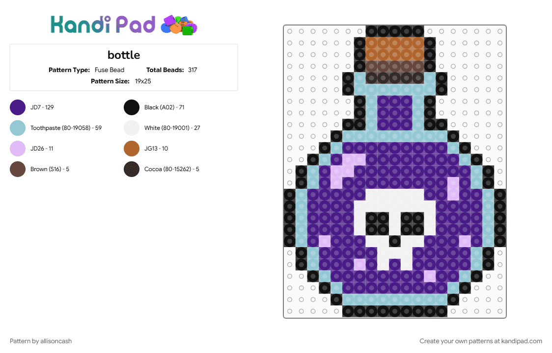 bottle - Fuse Bead Pattern by allisoncash on Kandi Pad - light blue, purple