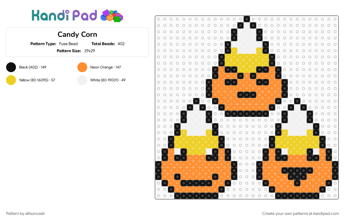 Candy Corn - Fuse Bead Pattern by allisoncash on Kandi Pad - orange, yellow
