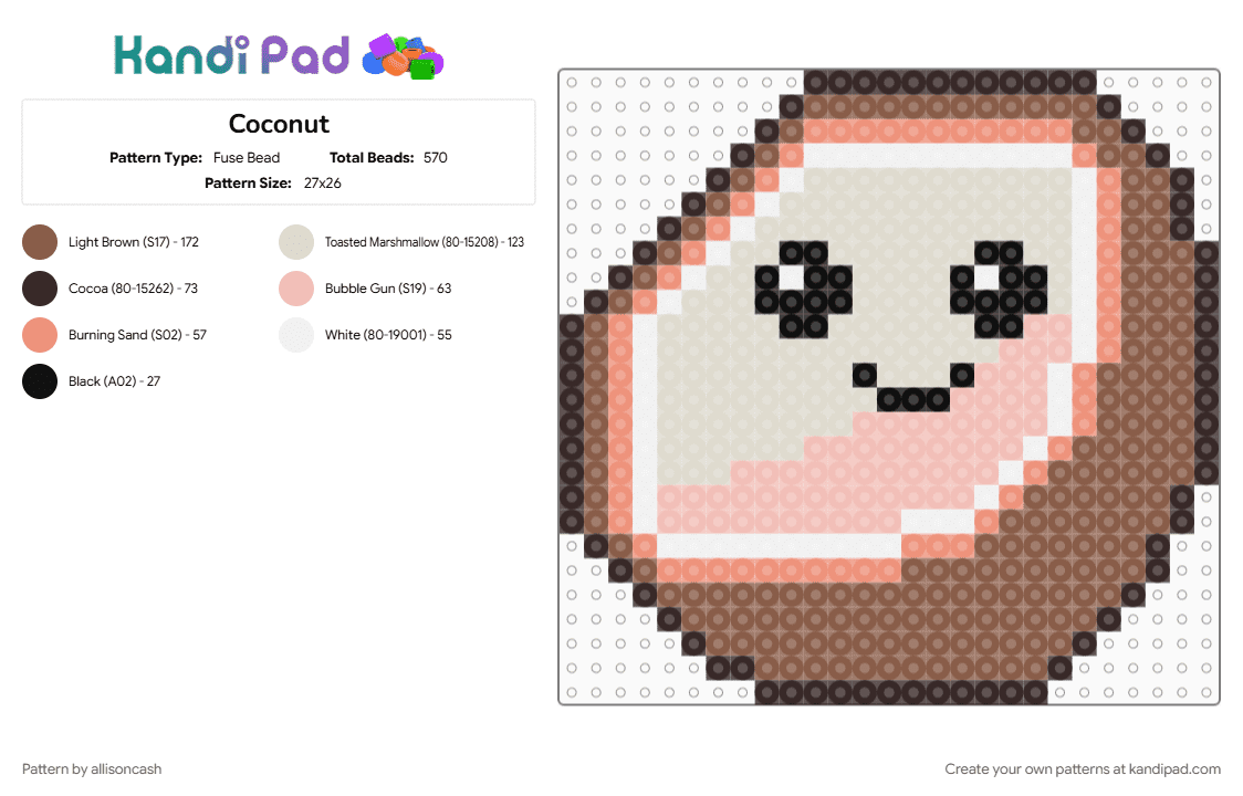Coconut - Fuse Bead Pattern by allisoncash on Kandi Pad - beige, tan