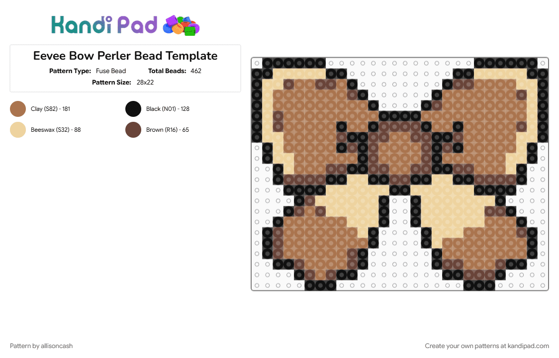 Eevee Bow Perler Bead Template - Fuse Bead Pattern by allisoncash on Kandi Pad - tan