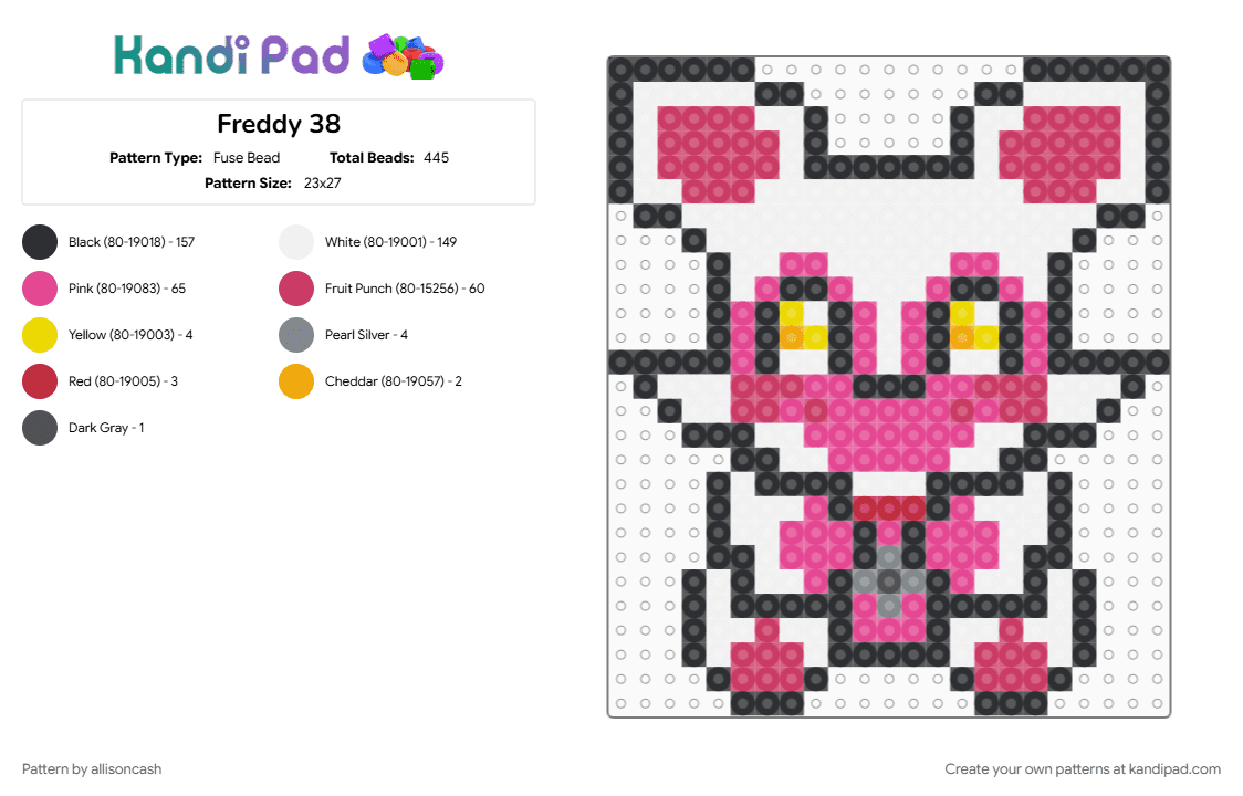 Freddy 38 - Fuse Bead Pattern by allisoncash on Kandi Pad - pink, white
