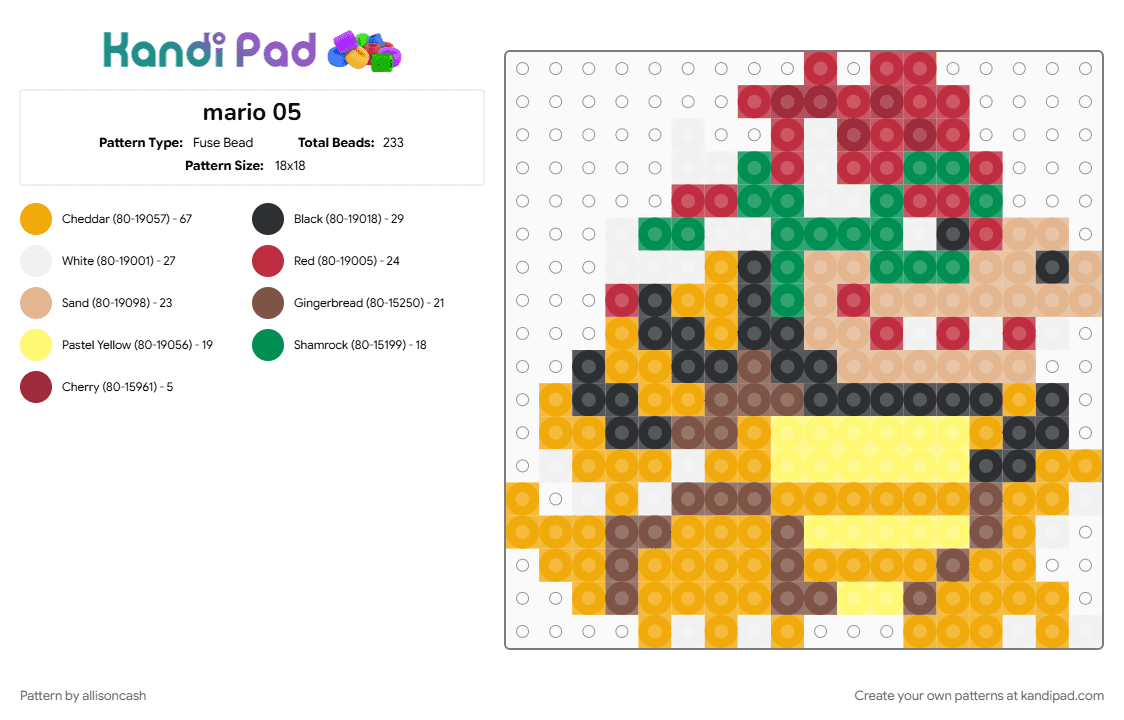 mario 05 - Fuse Bead Pattern by allisoncash on Kandi Pad - orange, red