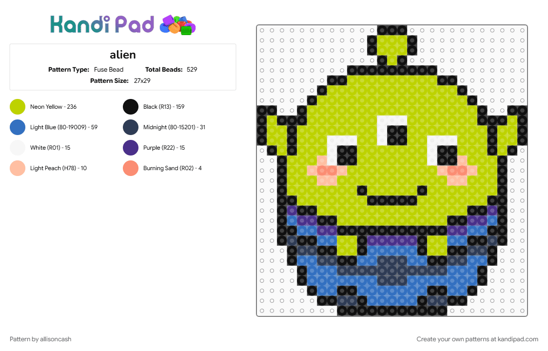 alien - Fuse Bead Pattern by allisoncash on Kandi Pad - green