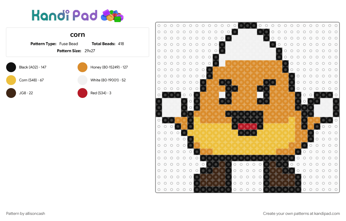 corn - Fuse Bead Pattern by allisoncash on Kandi Pad - orange, yellow