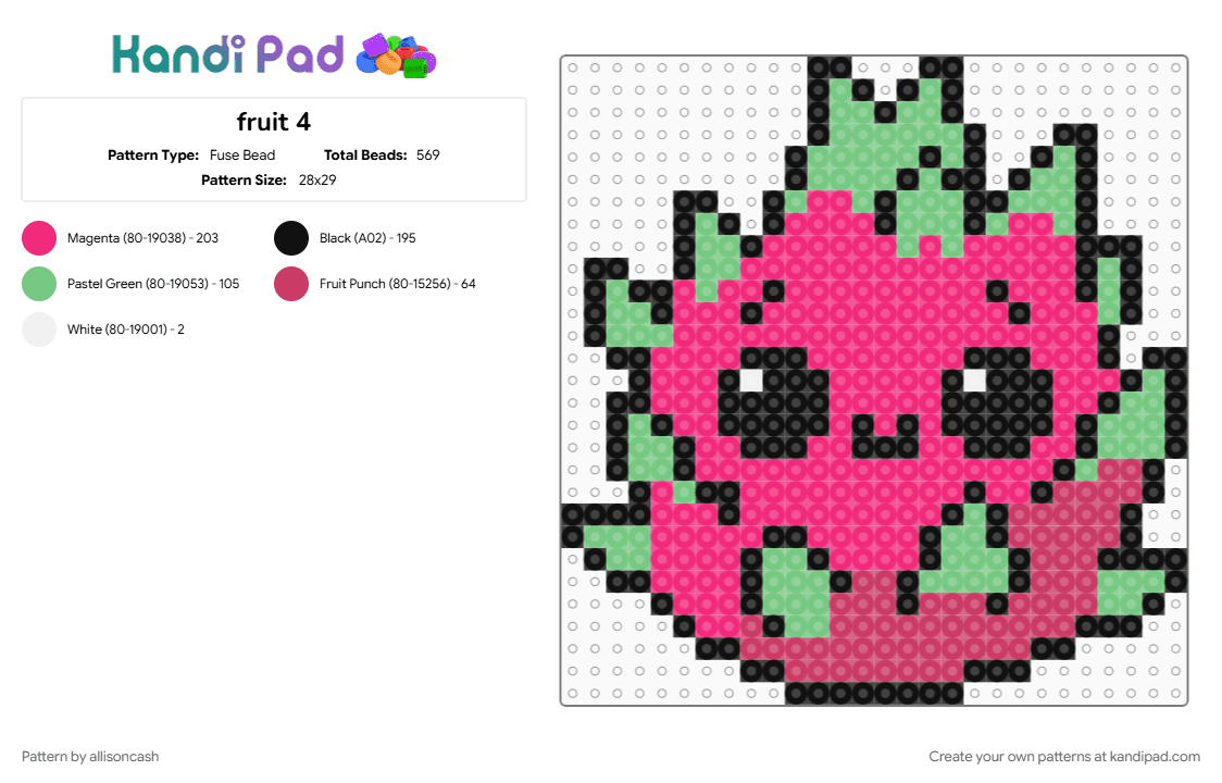 fruit 4 - Fuse Bead Pattern by allisoncash on Kandi Pad - cute, dragonfruit, kawaii, pink, teal