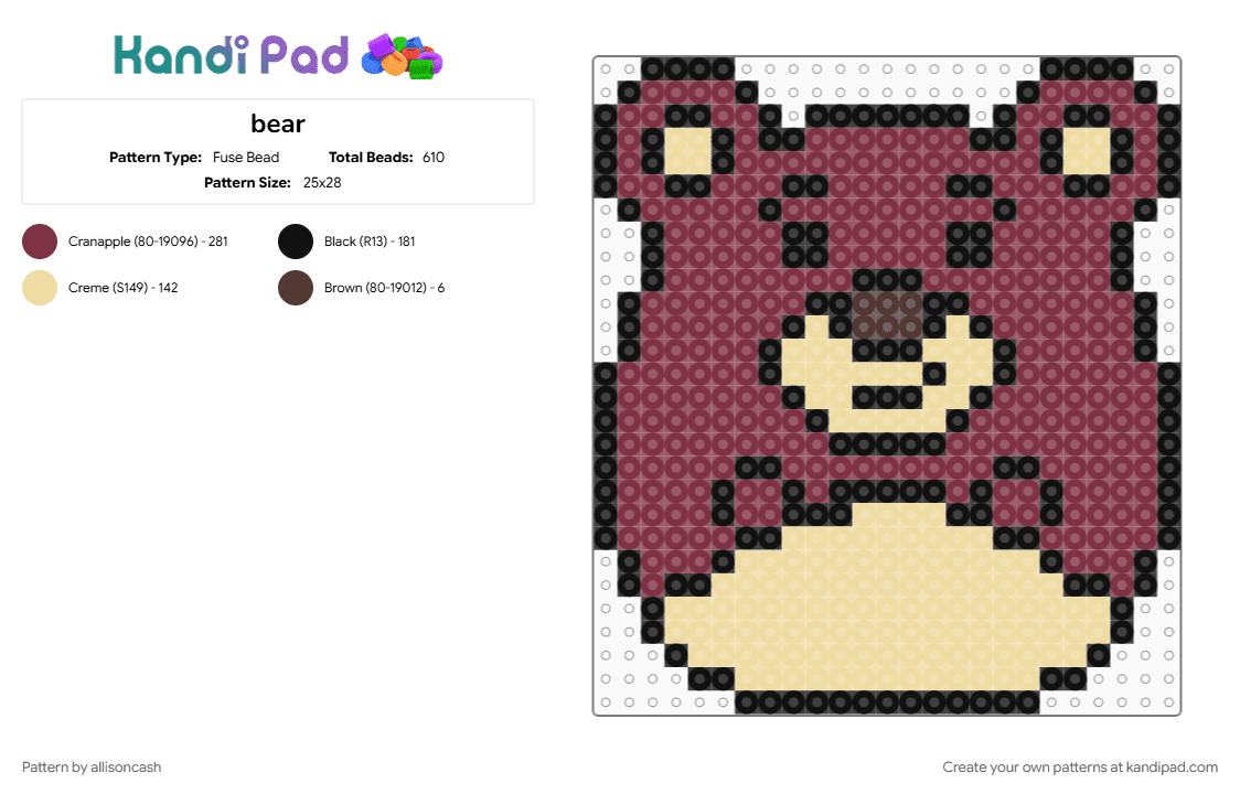 bear - Fuse Bead Pattern by allisoncash on Kandi Pad - beige, brown