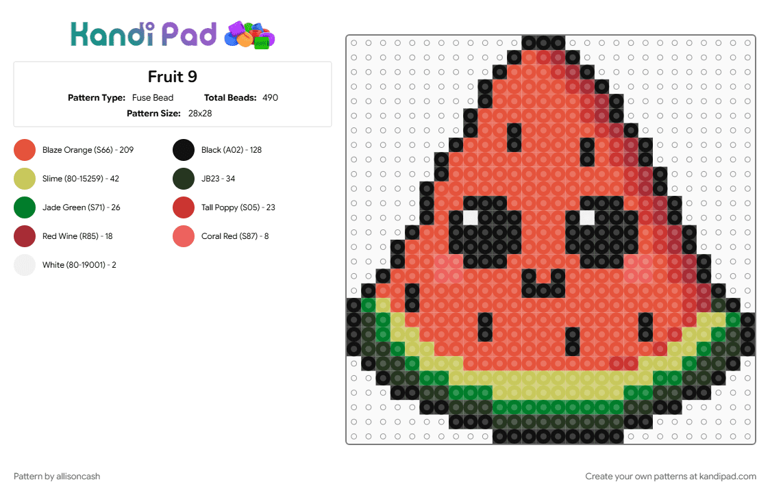 Fruit 9 - Fuse Bead Pattern by allisoncash on Kandi Pad - red, watermelon