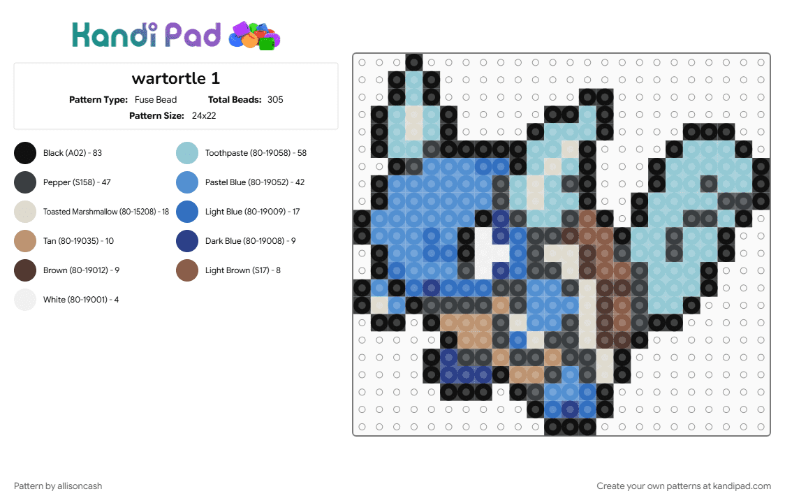 wartortle 1 - Fuse Bead Pattern by allisoncash on Kandi Pad - light blue
