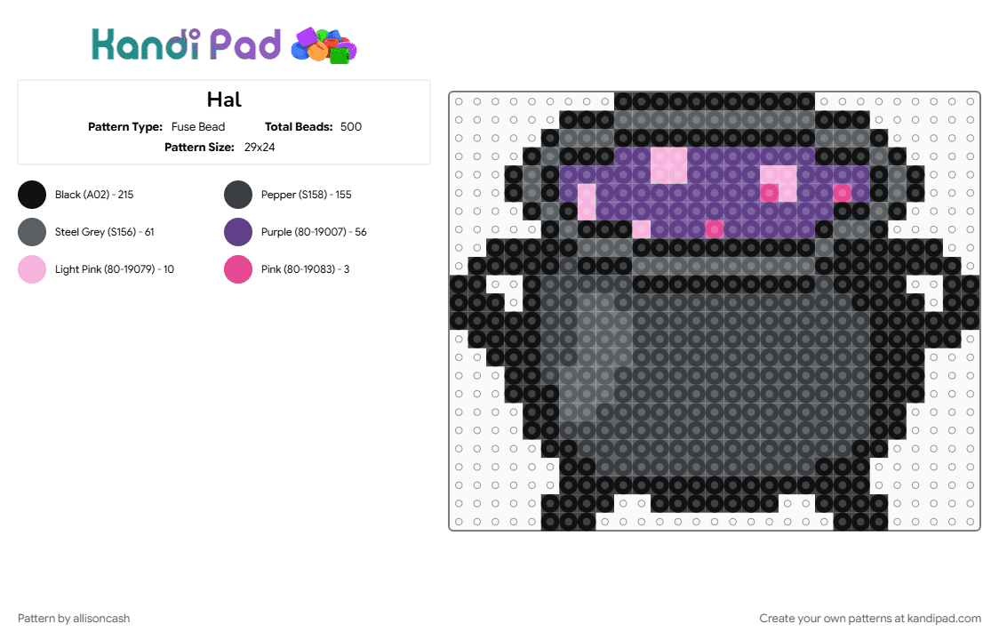 Hal - Fuse Bead Pattern by allisoncash on Kandi Pad - black, gray, purple