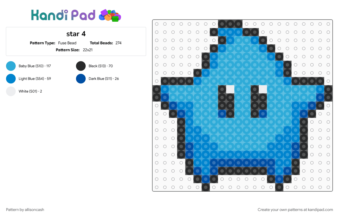 star 4 - Fuse Bead Pattern by allisoncash on Kandi Pad - blue, light blue