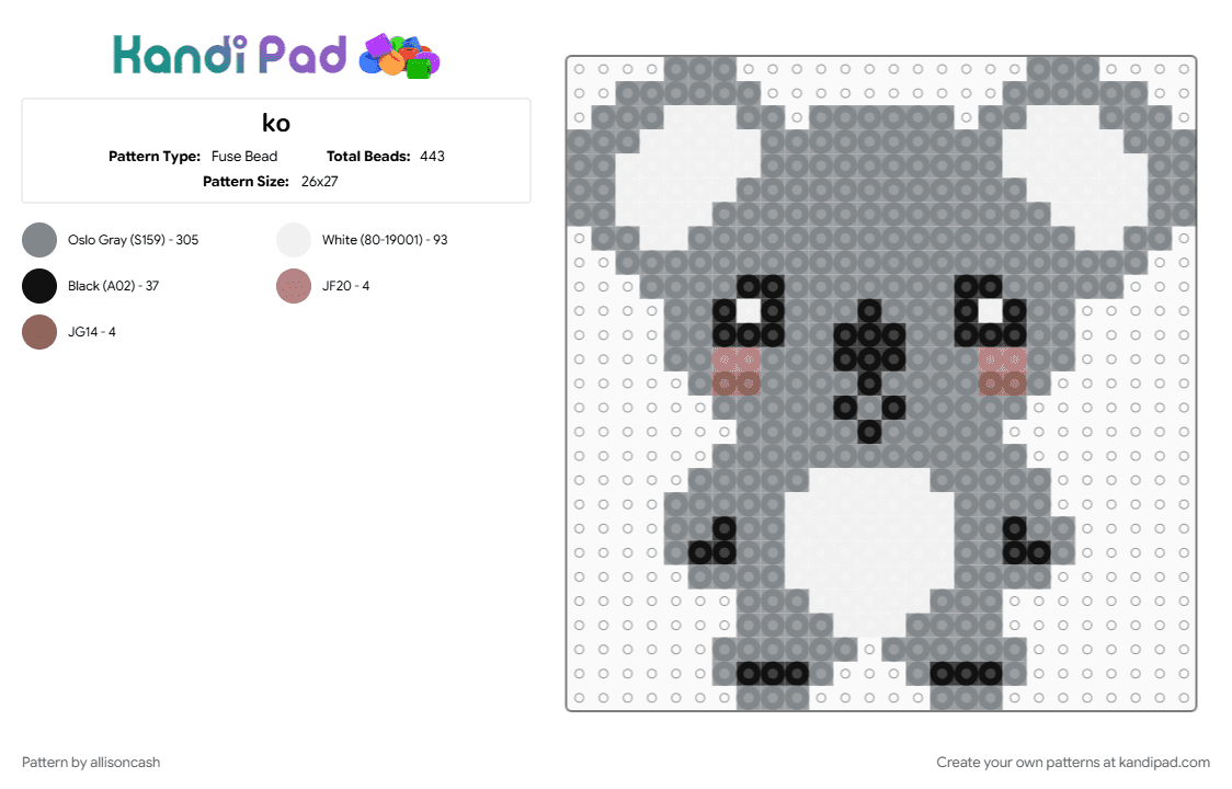 ko - Fuse Bead Pattern by allisoncash on Kandi Pad - gray, koala