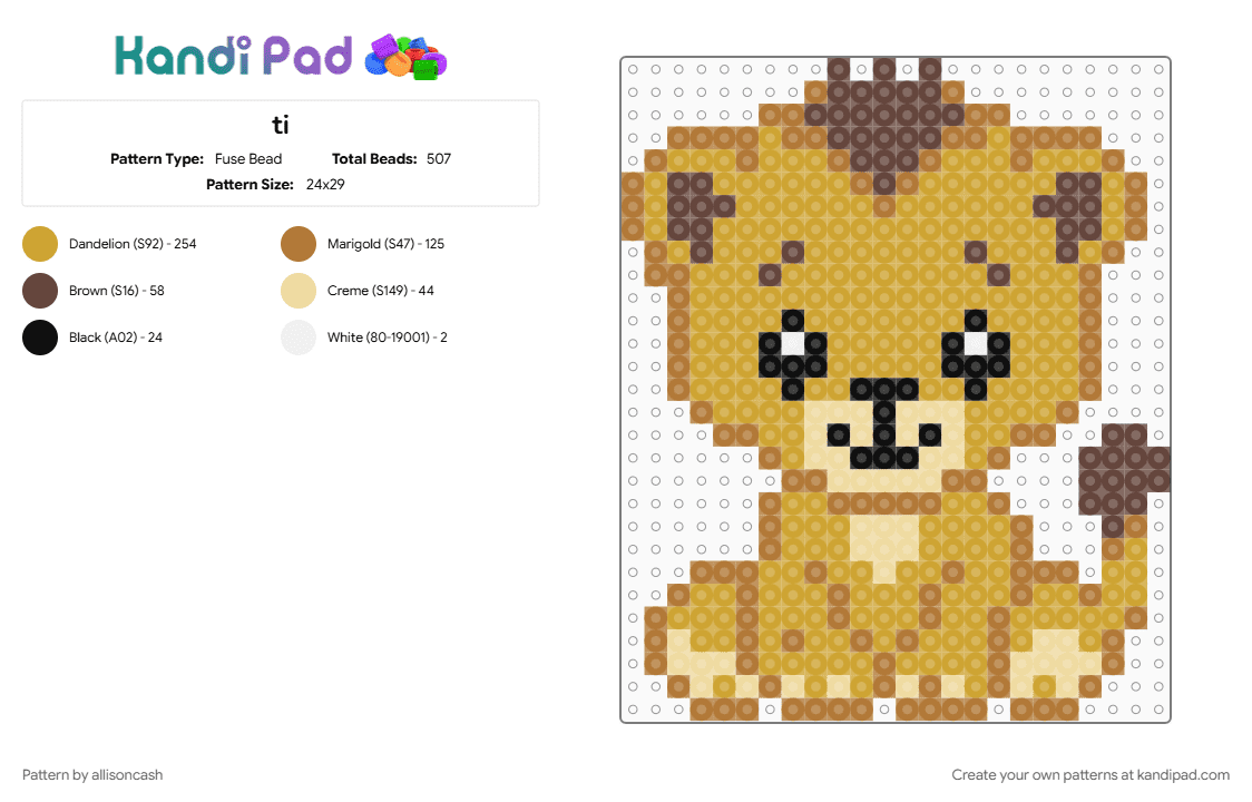 ti - Fuse Bead Pattern by allisoncash on Kandi Pad - animal, baby, orange, tan, tiger