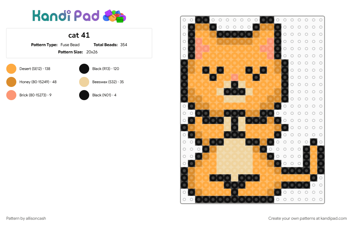 cat 41 - Fuse Bead Pattern by allisoncash on Kandi Pad - orange
