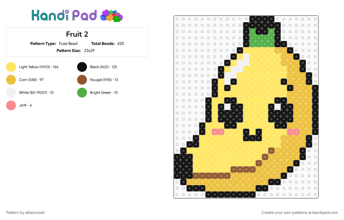 Fruit 2 - Fuse Bead Pattern by allisoncash on Kandi Pad - banana, yellow