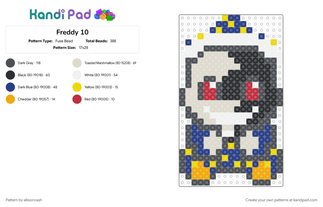 Freddy 10 - Fuse Bead Pattern by allisoncash on Kandi Pad - beige, blue, gray