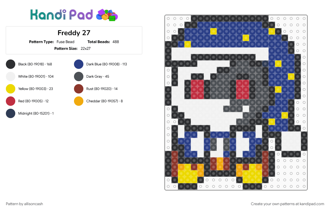 Freddy 27 - Fuse Bead Pattern by allisoncash on Kandi Pad - blue, gray