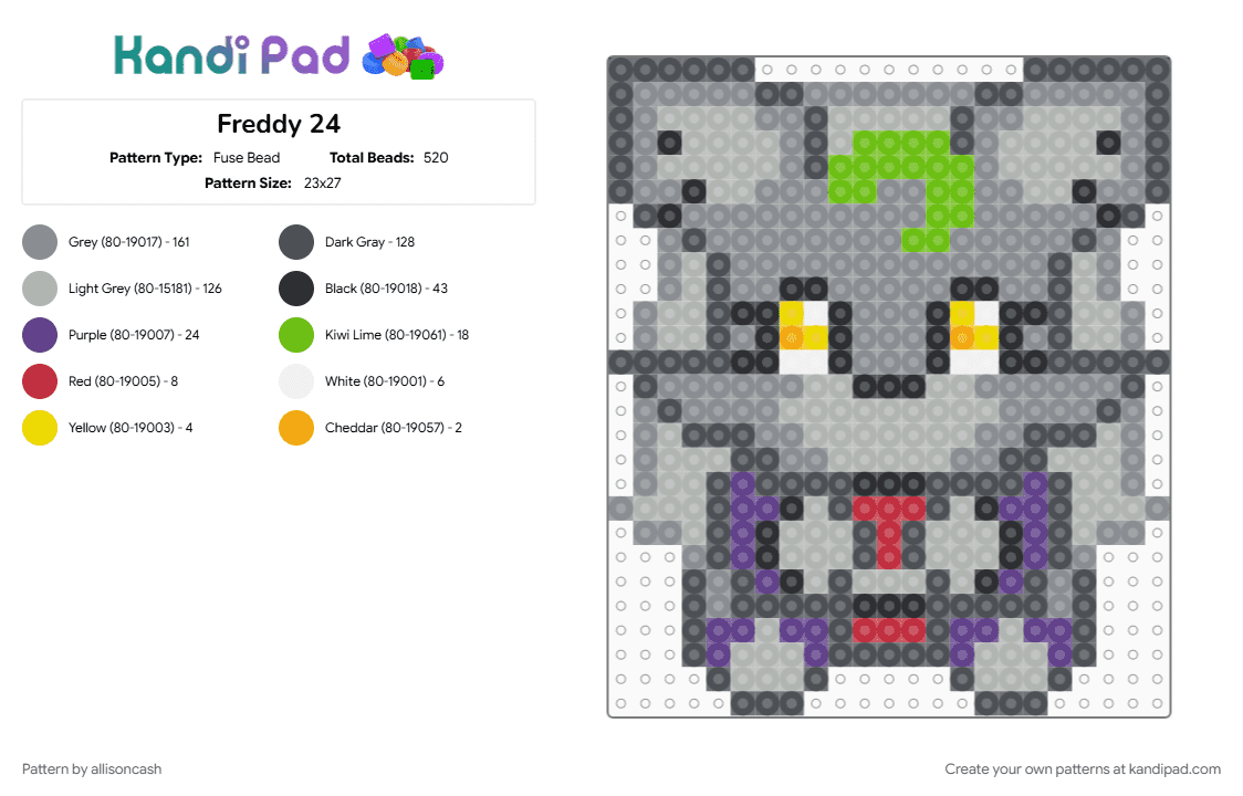 Freddy 24 - Fuse Bead Pattern by allisoncash on Kandi Pad - beige, gray