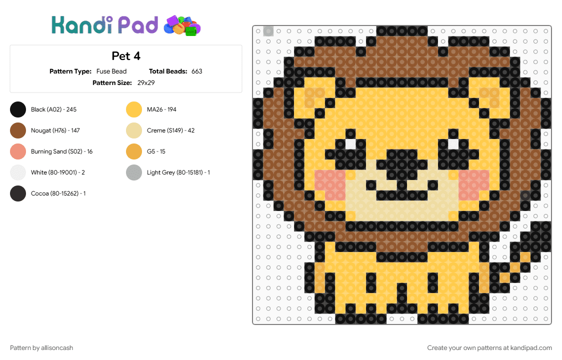 Pet 4 - Fuse Bead Pattern by allisoncash on Kandi Pad - tan, yellow