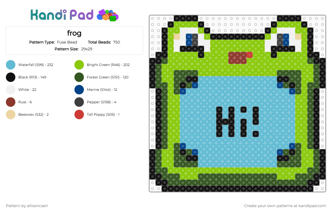 frog - Fuse Bead Pattern by allisoncash on Kandi Pad - gold, green, light blue