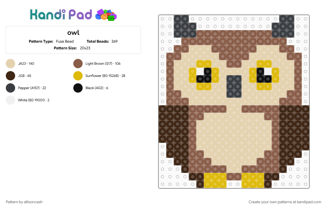 owl - Fuse Bead Pattern by allisoncash on Kandi Pad - beige, tan