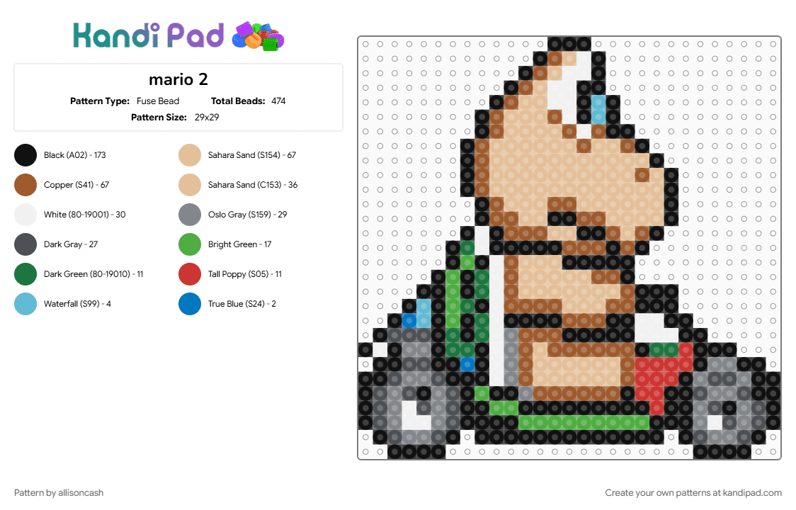 mario 2 - Fuse Bead Pattern by allisoncash on Kandi Pad - beige, gray, tan