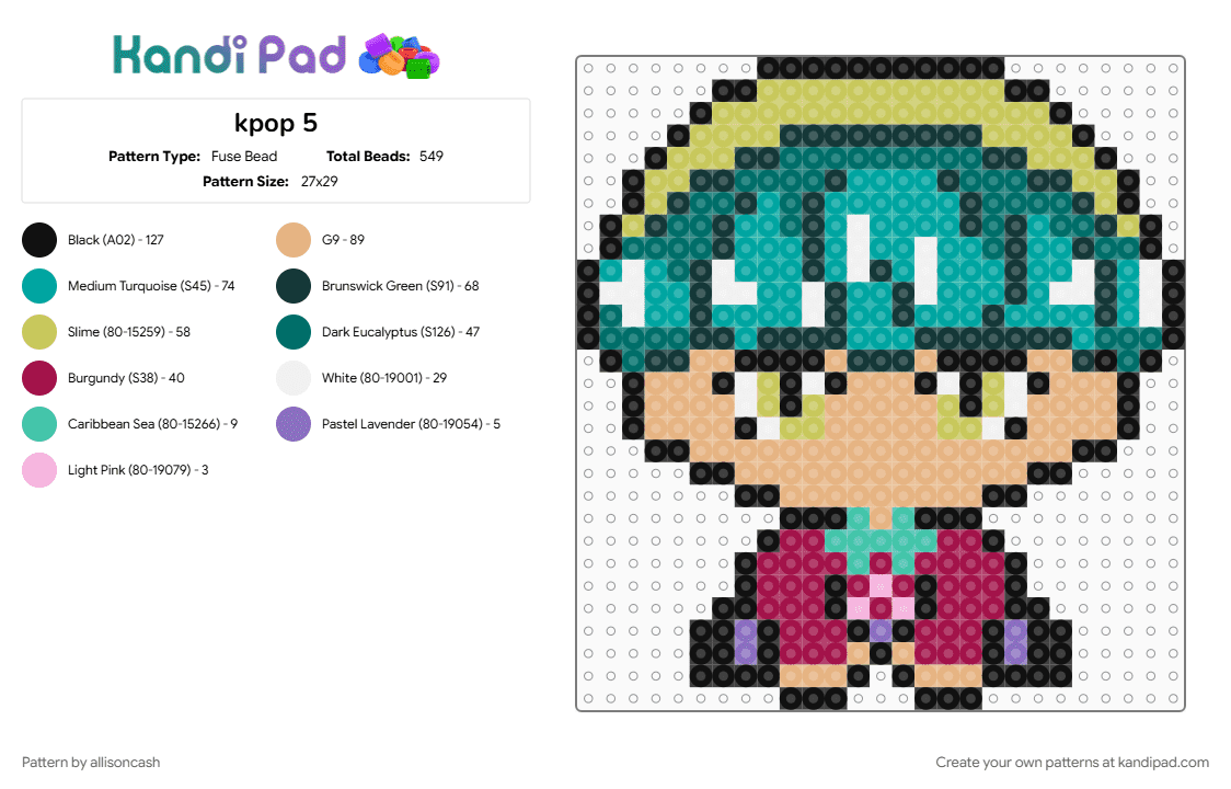 kpop 5 - Fuse Bead Pattern by allisoncash on Kandi Pad - beige, teal