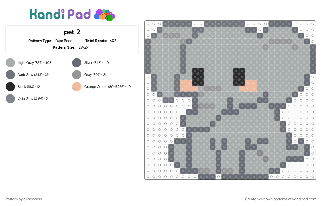 pet 2 - Fuse Bead Pattern by allisoncash on Kandi Pad - gray