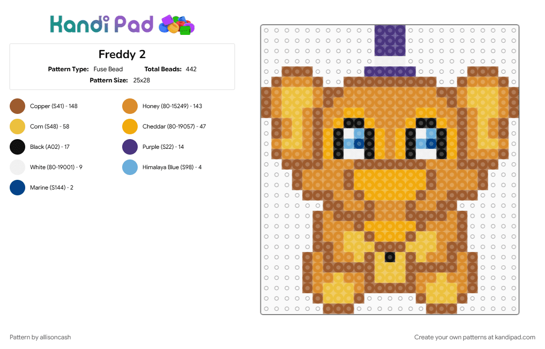 Freddy 2 - Fuse Bead Pattern by allisoncash on Kandi Pad - orange, tan