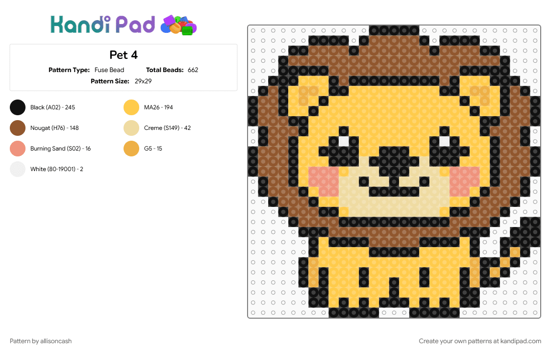 Pet 4 - Fuse Bead Pattern by allisoncash on Kandi Pad - tan, yellow