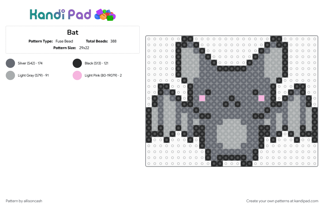Bat - Fuse Bead Pattern by allisoncash on Kandi Pad - gray