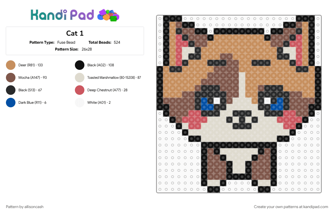 Cat 1 - Fuse Bead Pattern by allisoncash on Kandi Pad - beige, tan