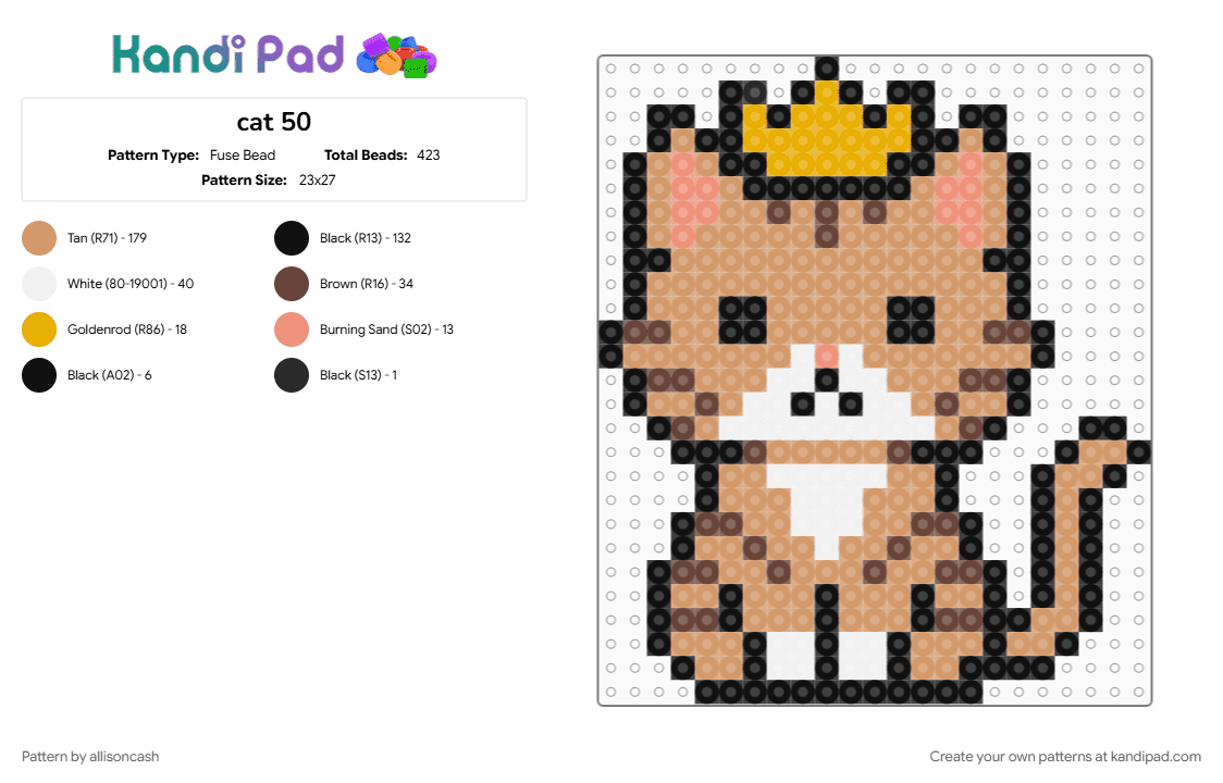 cat 50 - Fuse Bead Pattern by allisoncash on Kandi Pad - beige