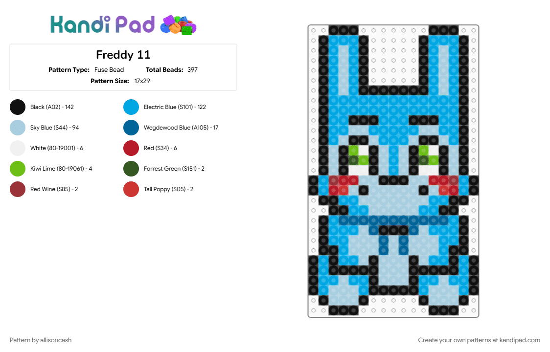 Freddy 11 - Fuse Bead Pattern by allisoncash on Kandi Pad - light blue