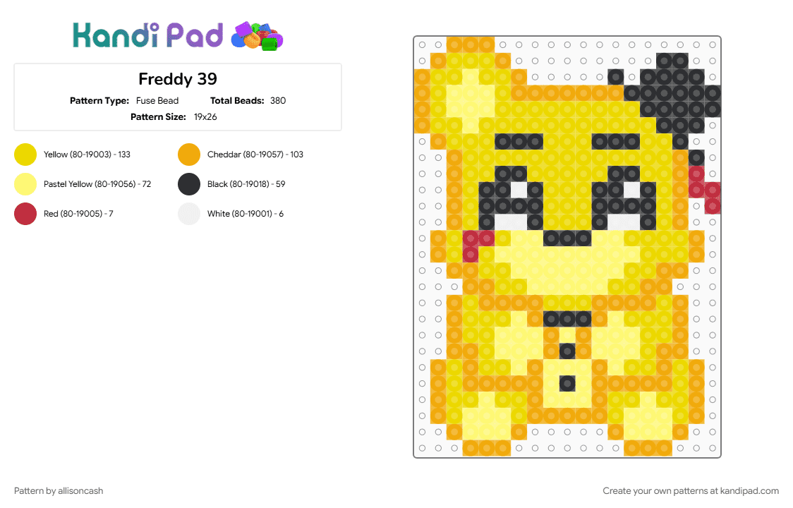 Freddy 39 - Fuse Bead Pattern by allisoncash on Kandi Pad - orange, yellow
