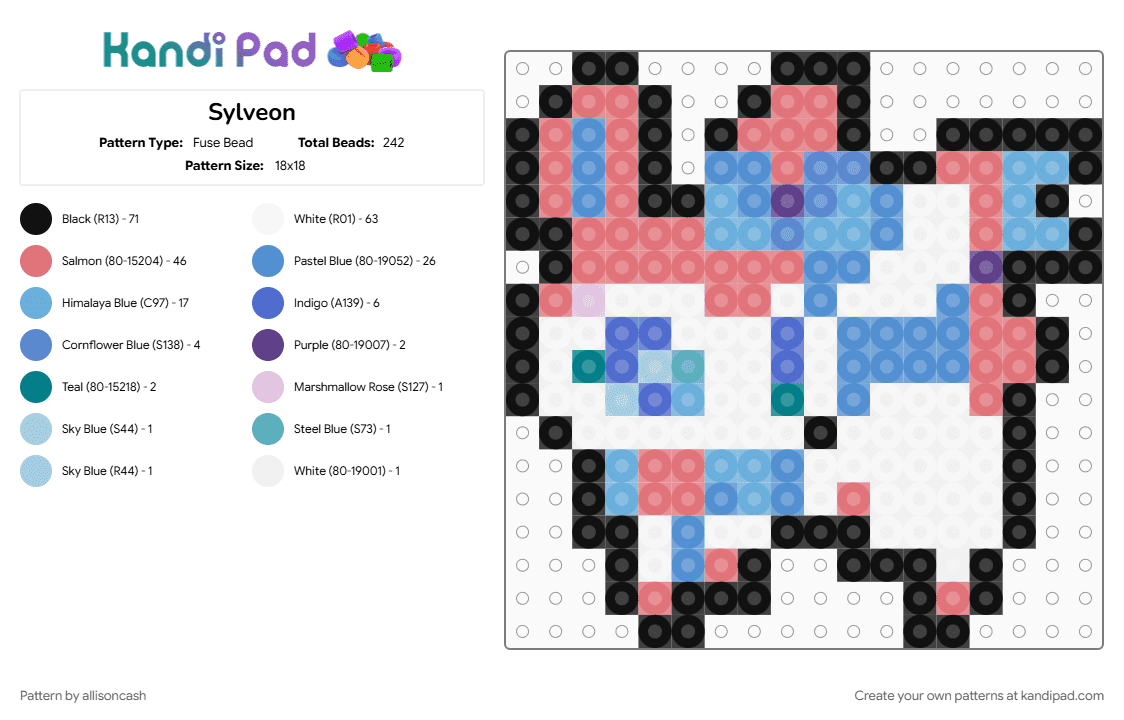 Sylveon - Fuse Bead Pattern by allisoncash on Kandi Pad - light blue, red