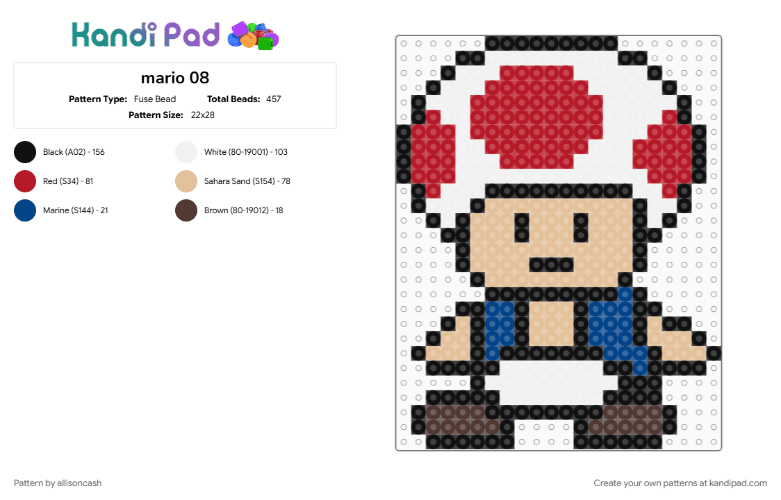 mario 08 - Fuse Bead Pattern by allisoncash on Kandi Pad - beige, red