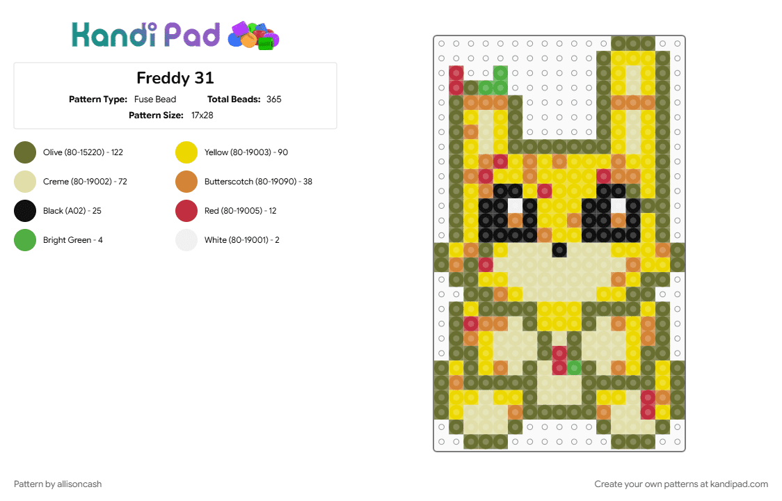 Freddy 31 - Fuse Bead Pattern by allisoncash on Kandi Pad - 