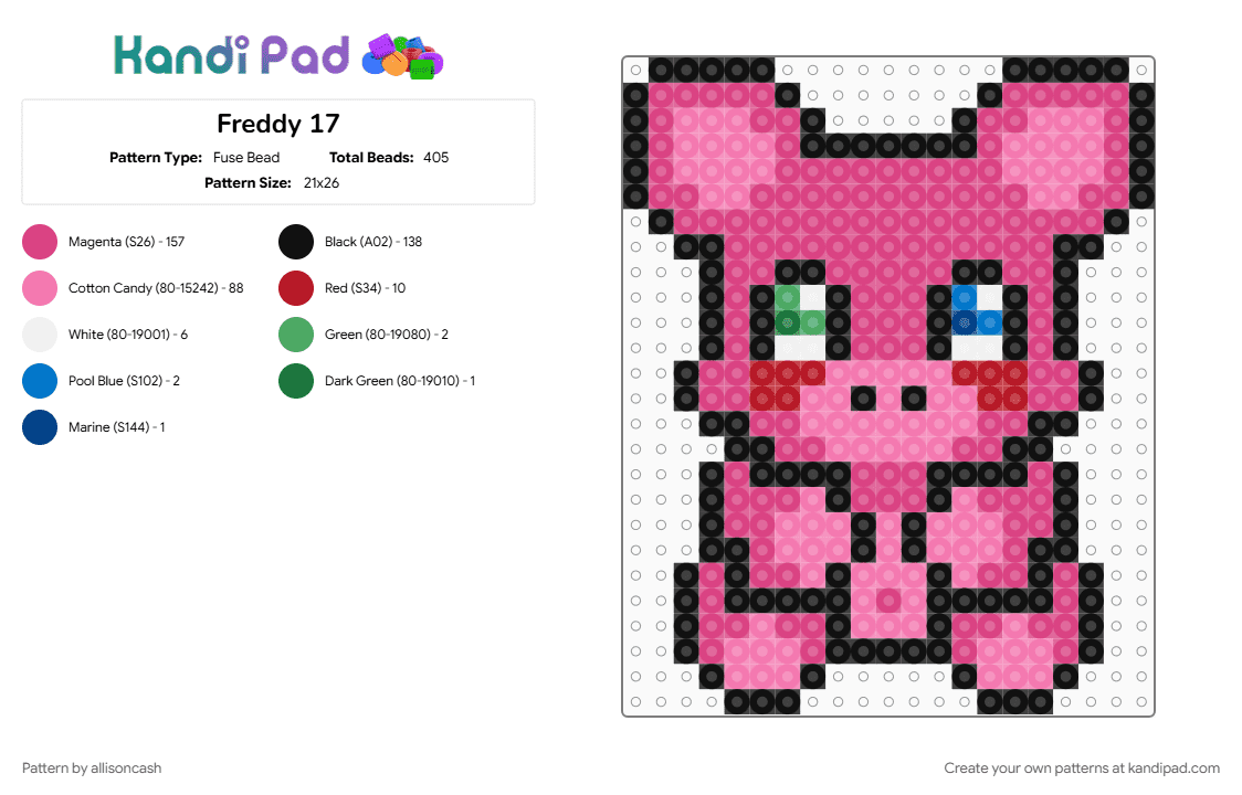Freddy 17 - Fuse Bead Pattern by allisoncash on Kandi Pad - 