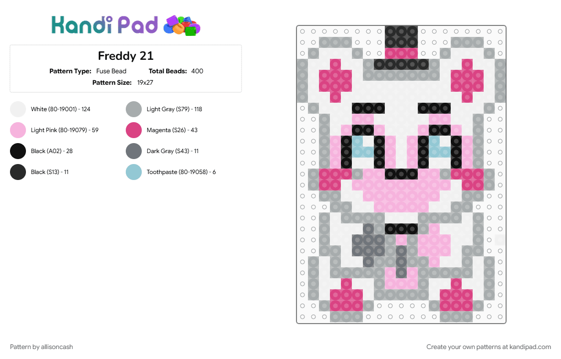 Freddy 21 - Fuse Bead Pattern by allisoncash on Kandi Pad - 