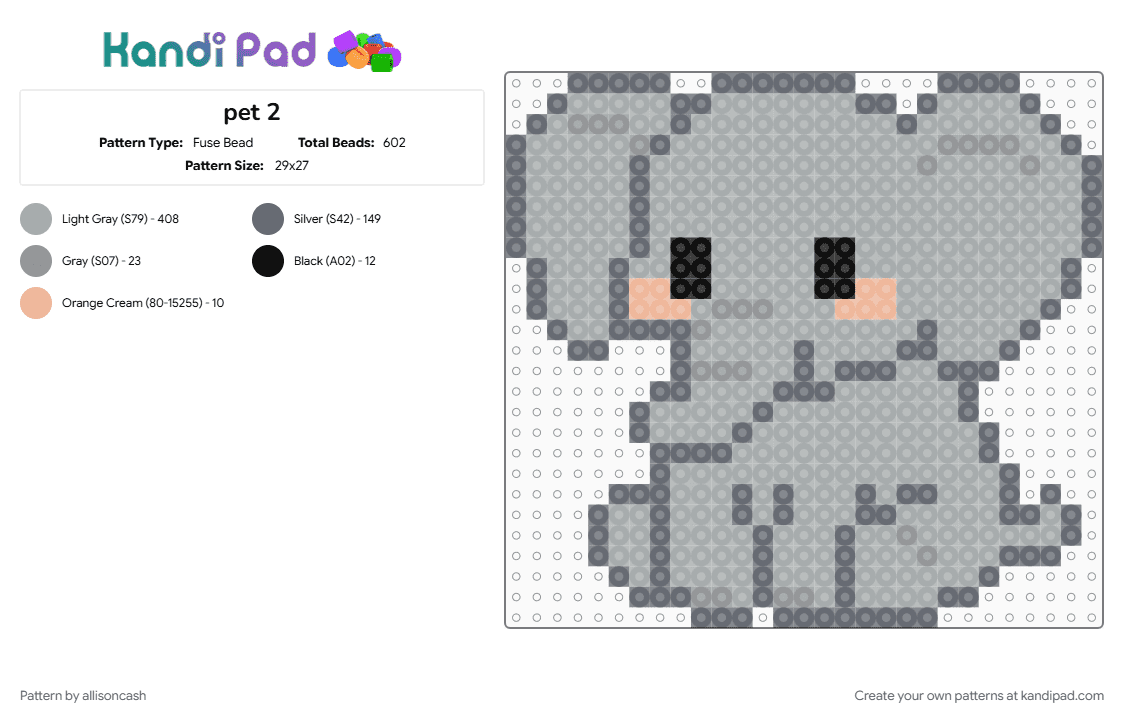 pet 2 - Fuse Bead Pattern by allisoncash on Kandi Pad - gray
