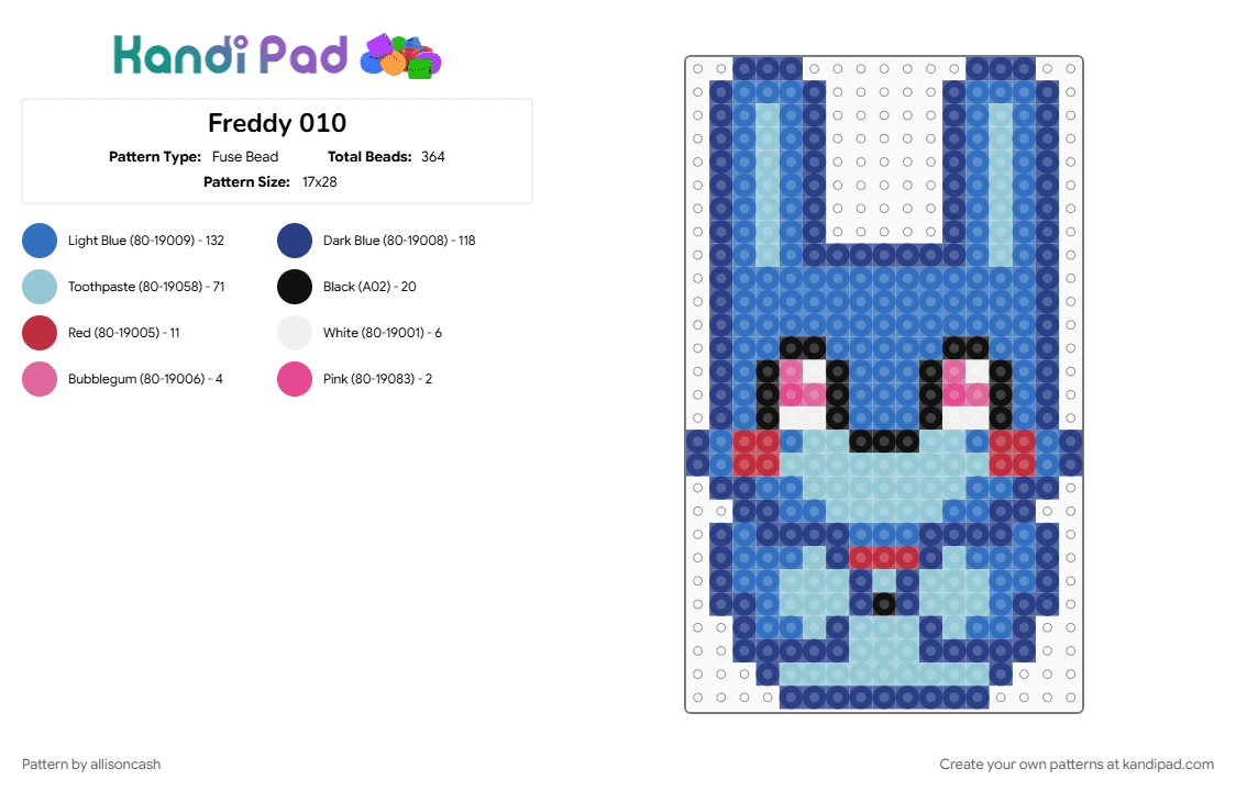 Freddy 010 - Fuse Bead Pattern by allisoncash on Kandi Pad - blue