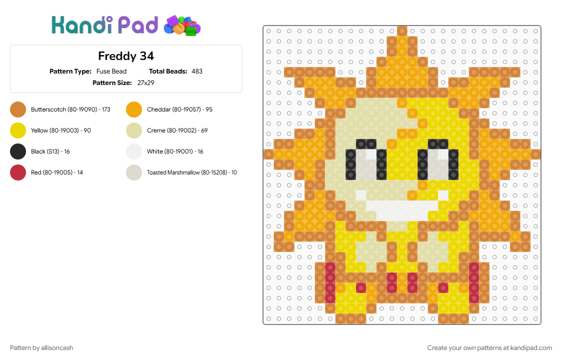 Freddy 34 - Fuse Bead Pattern by allisoncash on Kandi Pad - orange, yellow