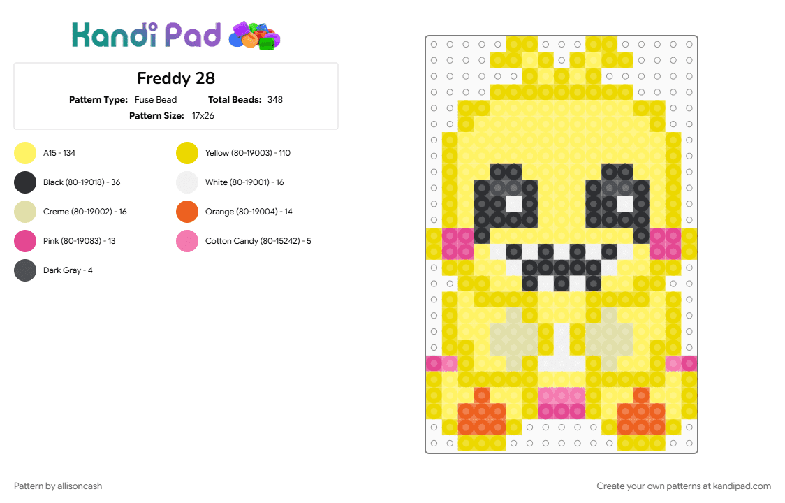 Freddy 28 - Fuse Bead Pattern by allisoncash on Kandi Pad - yellow