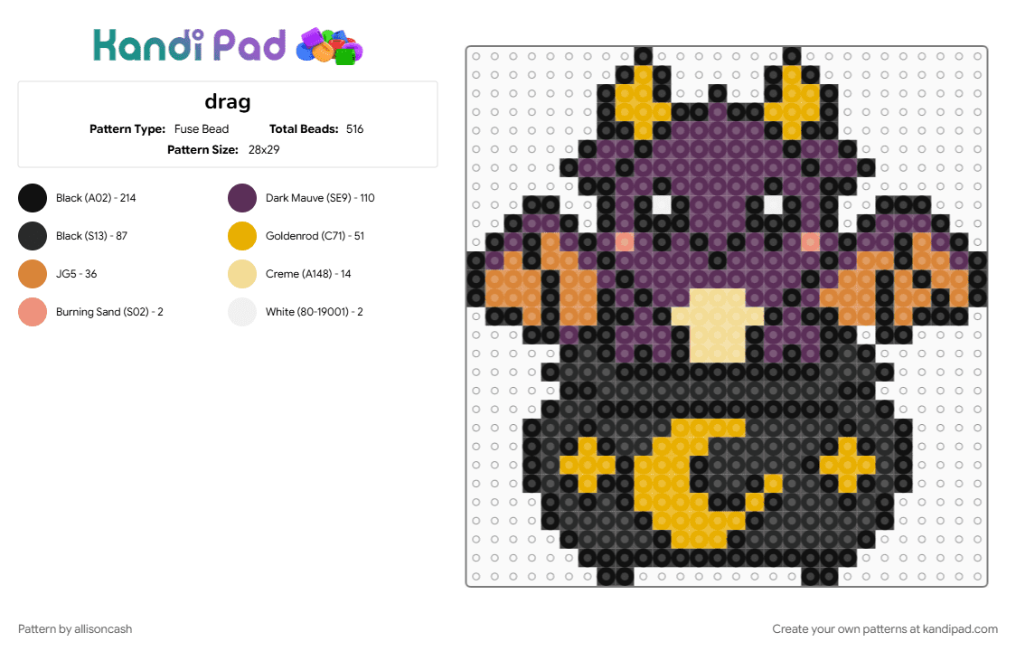 drag - Fuse Bead Pattern by allisoncash on Kandi Pad - black, orange, pink