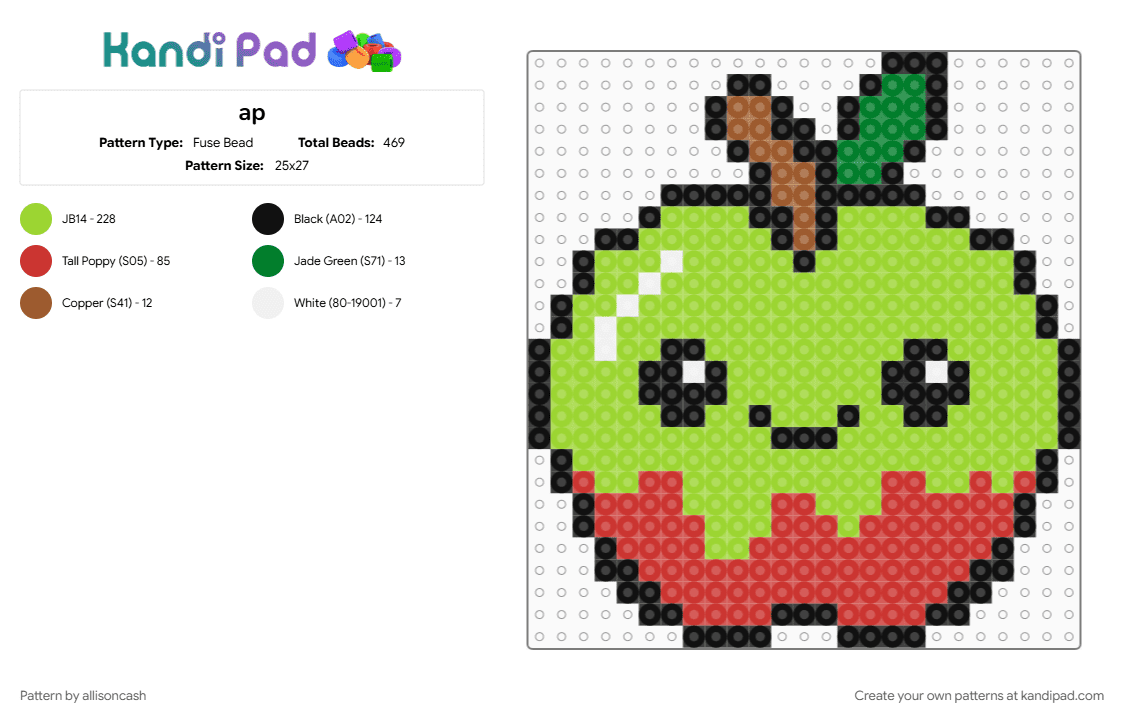 ap - Fuse Bead Pattern by allisoncash on Kandi Pad - apple, green