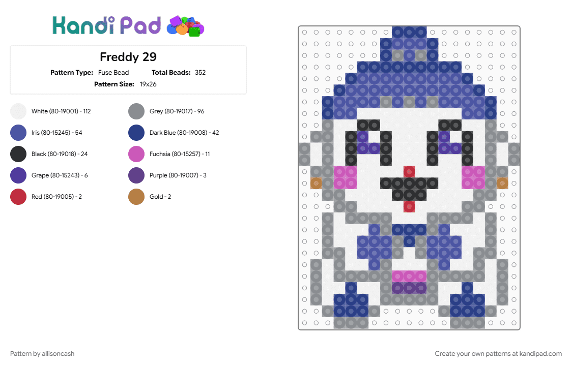 Freddy 29 - Fuse Bead Pattern by allisoncash on Kandi Pad - blue, gray, purple