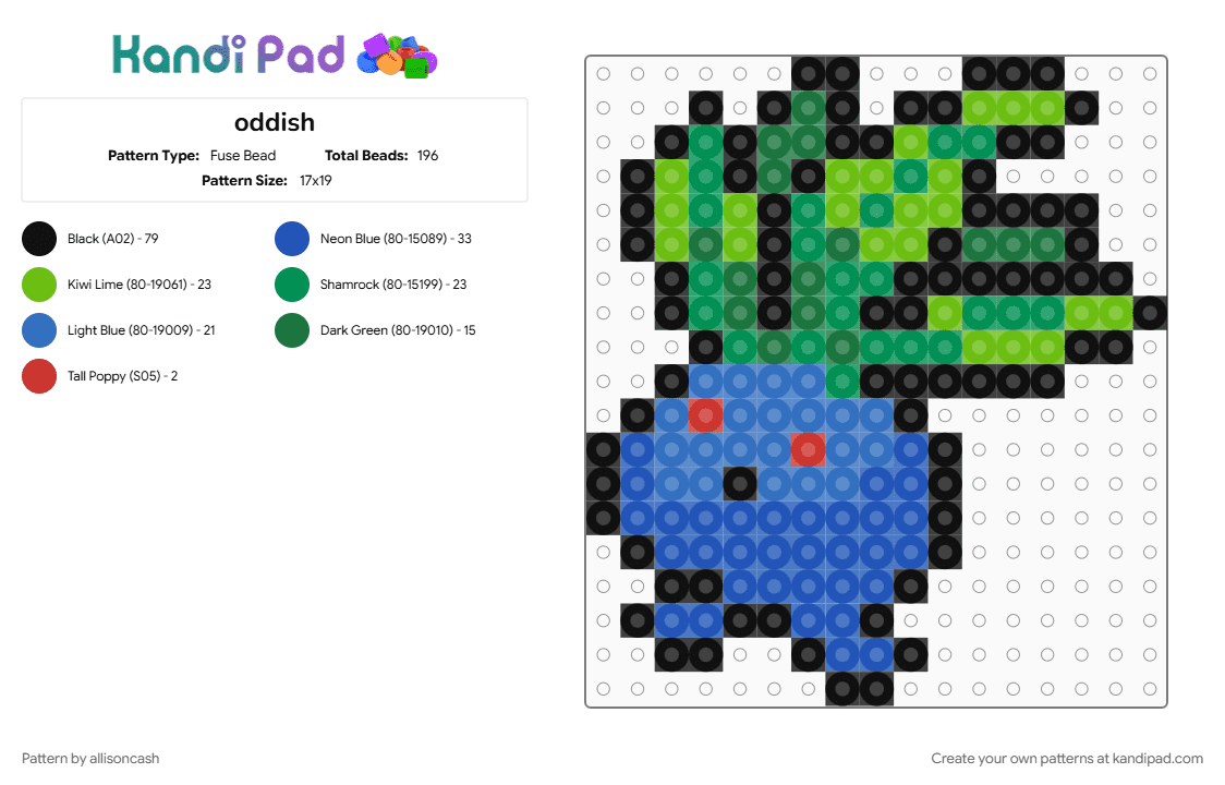 oddish - Fuse Bead Pattern by allisoncash on Kandi Pad - blue, green